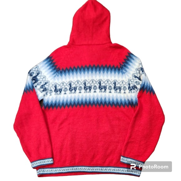 Alpaca Exotic Imports Pullover Hooded Sweater Women's Knit Holiday Aztec Tassel - Picture 3 of 3